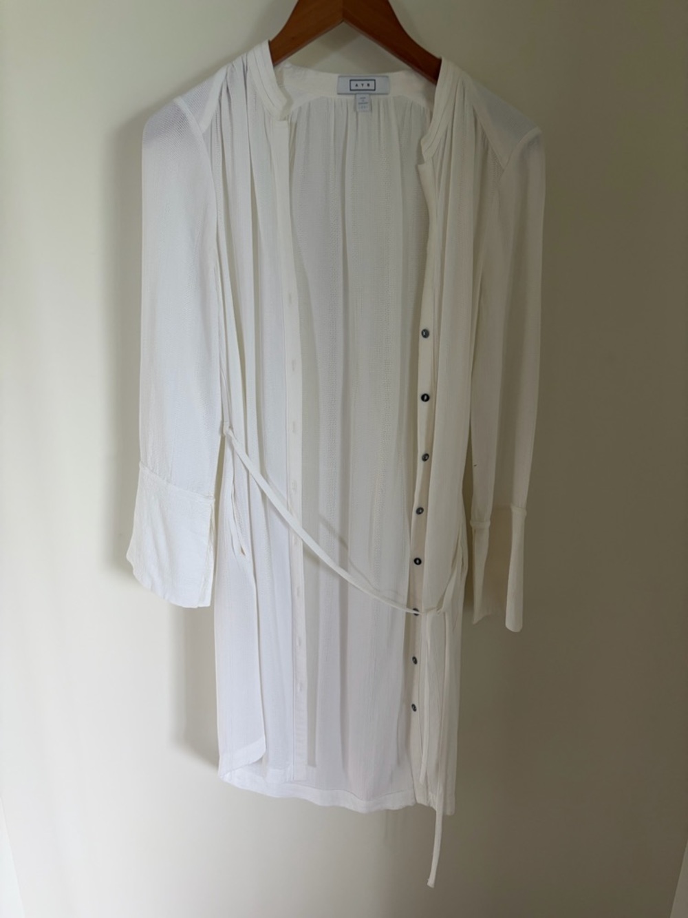 AYR Ivory Sheer Button-Front Tie Blouse